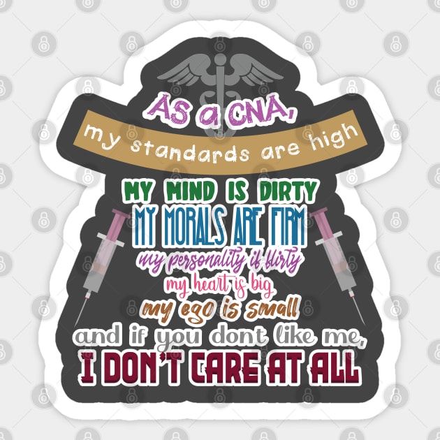 CNA Don't Care At All Certified Nurse Assistant Funny Gift Sticker by Blink_Imprints10